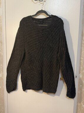 DKNY Black Open-Knit Sweater, Long Sleeve, XL